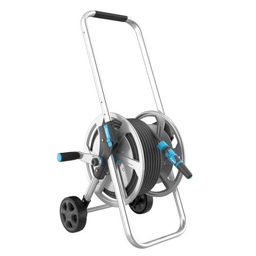 Image of FLOPRO-Heavy Duty Metal Hose cart on Wheels 25m: Strong Frame for Stability, Adjustable Handle & Wide Wheels. Complete with SUPERGRIP Hose connectors & Nozzle. Fits All Brands. 3 Year Guarantee