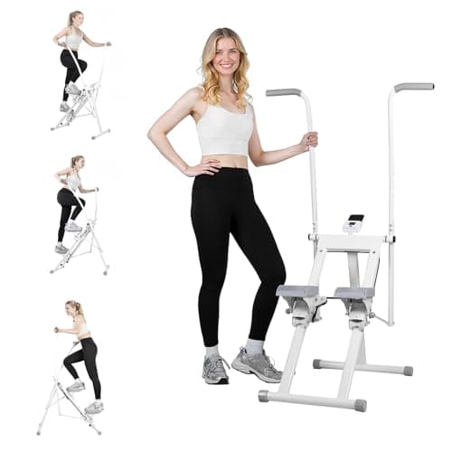 Image of Air Walker Glider Stepper Folding Vertical Climber Stair Cross Trainer Full Body Workout Cardio Exercise Machine with Adjustable Handlebar and Pedals 265lbs Load Capacity LCD Display Space-Saving