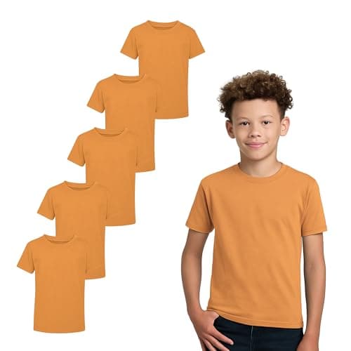 Image of Gift Hub Boys & Girls T-Shirts for Kids (Pack of 5) | Cotton, Plain, Short Sleeve, Comfortable & Durable Tops in Multicolor | Best for School, Sports, Travel & Outdoor Activities | Orange, 5-6 Yrs