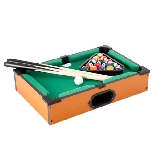 Image of BREEZENEST Mini Pool Table Game for Kids & Families, Portable Table Top Pool with Complete Accessories, Fun Indoor Wooden Billiard Snooker Game for Children's Playroom, Parties & Travel