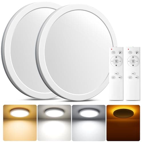 Image of Matane [2 Pack] LED Ceiling Light Dimmable 18W, Ceiling Lamp with Remote Control Timeable, 2000K Night Light Warm, Panel 3000-6500K for Bedroom, Kid's Room, Hallway, Kitchen Round White 8.7 Inch