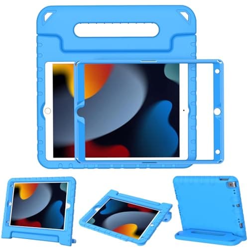 Image of Surom Kids Case with Screen Protector for iPad 10.2 Inch 2021/2020/2019 (9th/8th/7th Gen), Shockproof Convertible Handle and Stand for iPad 10.2 9th/8th/7th Gen, Blue
