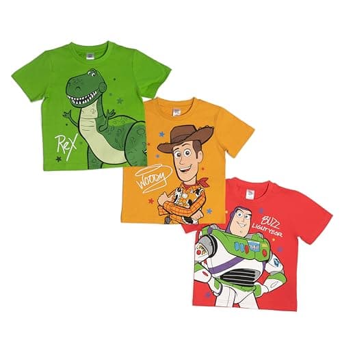 Image of Disney Toy Story 3 Pack Cotton T-Shirts Short Sleeve Tops Kids Boy Multipack Woody Buzz Lightyear Rex 3-4 Years