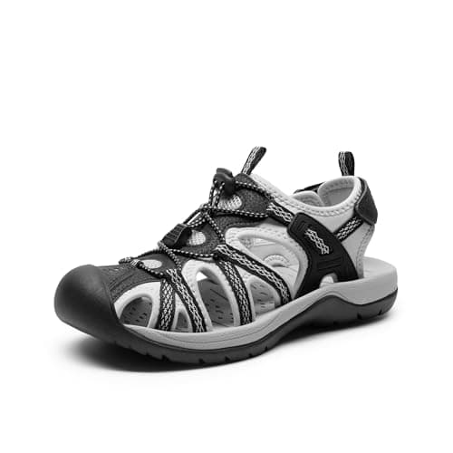 Image of DREAM PAIRS Women's Hiking Sandals Adventurous Summer Sports Shoes Outdoor, Ladies' Slip-Resistant Comfort Walking Shoes,Size 6,Black/Light Grey,DWUMST2502