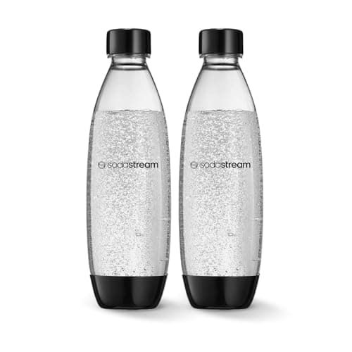 Image of SodaStream 1 Litre Slim Reusable Dishwasher Safe Water Bottles Pack of 2 for Spirit, Terra, Art and Source Sparkling Water Makers for SodaStream Flavours - 2x 1 Litre Water, Black