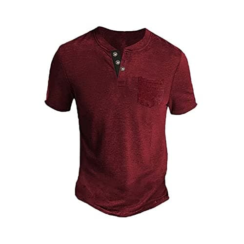 Image of T-Shirt Men - Men's Summer Short Sleeved Round Neck T Shirt Solid Casual Top (Red S)