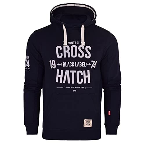 Image of Crosshatch Mens Designer Casual Hooded Fleece Sweatshirt Jacket Overhead Pullover (Navy Blue, S)