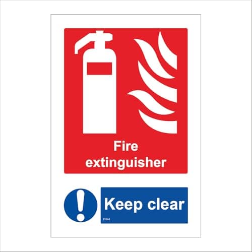 Image of FI144 Fire Extinguisher Keep Clear Sign Emergency Hydrant Raise Alarm Office 200mm x 300mm Sticker/Sav - White Background