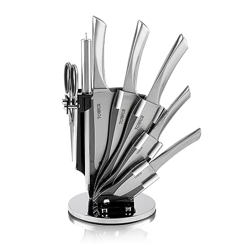 Image of Tower T80709S 7 Piece Knife Set with Rotating Acrylic Knife Block, Stainless Steel, 360-degree Base