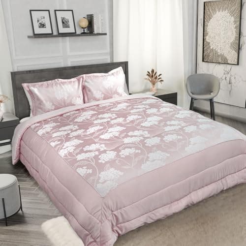 Image of Emma Barclay Blossom - Embellished Jacquard Quilted Bedspread Set in Blush Pink - To Fit Double/King
