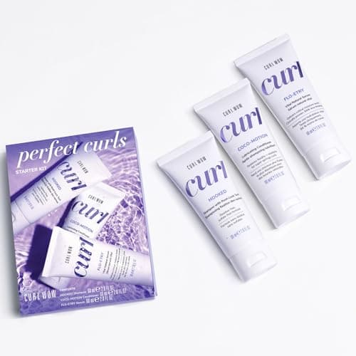Image of COLOR WOW Perfect Curls Starter Kit – 3-Step Washday Essentials for Curly Hair | Includes Deluxe Travel Sizes of Hooked Shampoo, Coco-Motion Conditioner + Flo-etry Serum