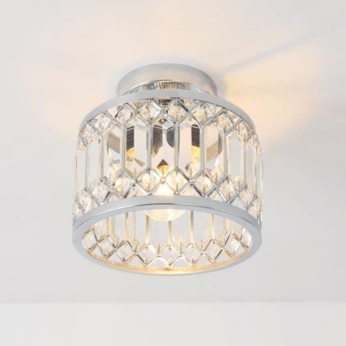 Image of ANWIO Hallway Lights Ceiling,Ceiling Lights Living Room,Kitchen Lights Ceiling,E27 Light Shade Ceiling,Silver Chandelier,Morden Crystal Lounge Ceiling Light,(LAMP DIAM 20.5CM)