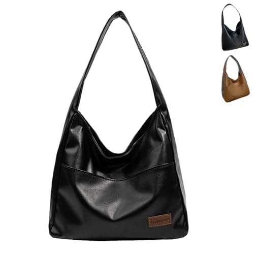 Image of HUANYO Large Tote Bag for Women, Slouchy Hobo Shoulder Bag - Lightweight & Spacious Purse for Work, Travel, Casual Day Use (Black)