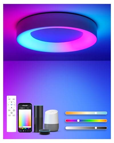 Image of Matane Smart Ceiling Light RGB with Remote Control, 24W Dimmable LED Flush Mount Lamp Indoor Work with APP, Alexa, Google Home, 3000-6500K for Living Room, Bedroom, Kids Room, Kitchen, Round 11 inch