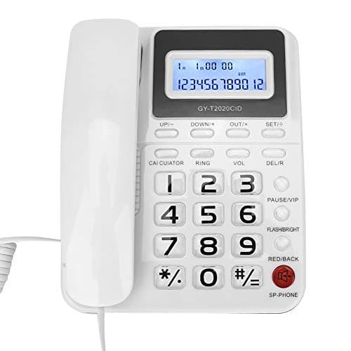 Image of ASHATA Corded Telephone, Wired Telephone with Speaker Voice Recorder and Caller ID Display, Calculater, Big Buttons, Mute Mode, Dual interface, Red/Black/White(white)