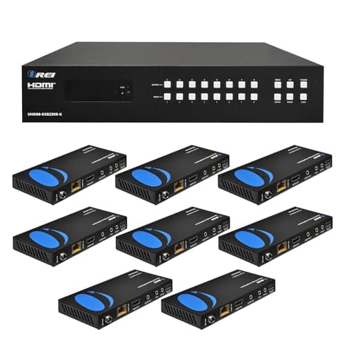 Image of OREI 4K 8X8 HDMI Matrix Extender- HDBaseT 4K@60Hz Over Single CAT6/7 Cable with HDR, CEC & IR Control, RS-232 - Upto 230Ft - Loop Out - 8 Receivers