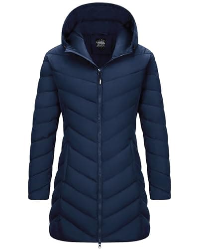 Image of Outdoor Ventures Women's Long Jacket Lightweight Quilted Hooded Coat Insulated Ladies Jacket for Trekking, Climbing & Skiing Deep Blue M