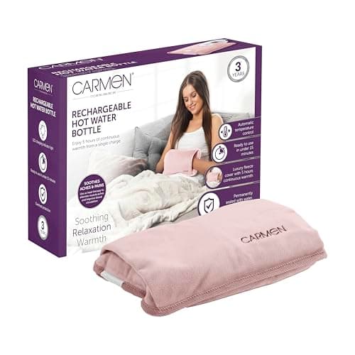 Image of Carmen Rechargeable Hot Water Bottle, Soft Touch Fleece Cover, Hand Warmer, Automatic Temperature Control, Pink,H x 17cm W x 24cm,C85043PNK
