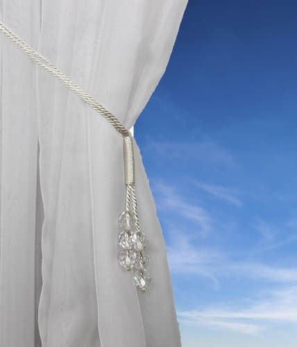 Image of Tsar Tie Back, Crystal Beaded Voile Tie Back, Cord Curtain Hold Back (White)