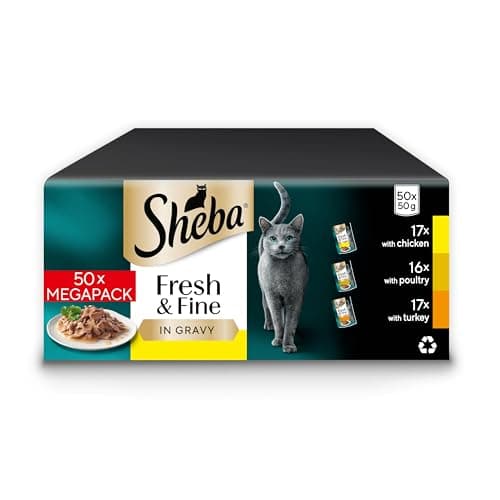 Image of Sheba Cat Wet Food - Fresh and Fine - Cat Pouches Poultry in Gravy - 50 x 50 g Pack