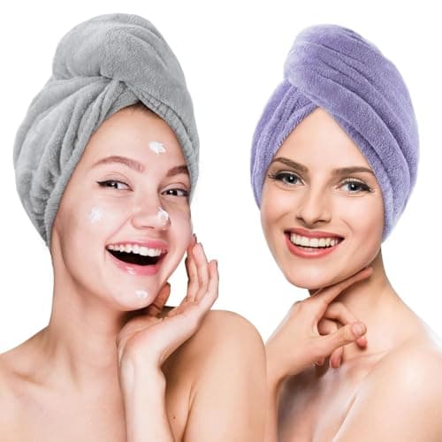 Image of Poyday Microfibre Hair Towel Drying Wrap: 2Pack Head Dry Towel Twist Drying Turban Anti Frizz Long Quick Rapid Absorbent Women Wet Plopping Curly Hair Turban Twisty for Girls