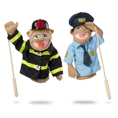 Image of Melissa & Doug Puppet Bundle - Police Officer and Firefighter