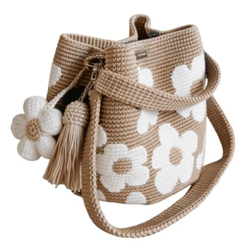 Image of Boho Beach Handbags Crossbody Shoulder Bag, Handmade Crochet Flower Tote Knit Floral Purse Bag, handbags for Women Vacation, Good-looking and convenient (White)