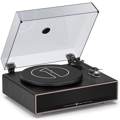 Image of 1 by ONE All-in-One Vinyl Record Player, HiFi Turntable Built-in Speakers, Phono Preamp, AT-3600L Cartridge,Belt Drive 2-Speed, Black Classic Edition