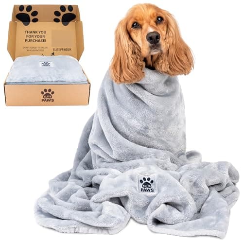 Image of Elite Paws® UK: Luxury Large Dog Blanket - Beautifully Soft & Plush Grey Fleece, 130×100cm, Thicker & Softer Than Most Other Pet/Puppy Blankets, Ultra-Cosy, Durable & Machine Washable