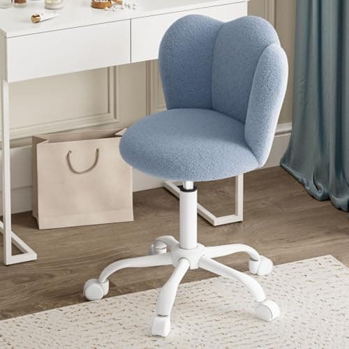 Image of Luxstein Boucle Office Desk Chair, Height Adjustable Swivel Vanity Chair with Thickened Cushion for Home Office Bedroom Dressing Room Study, Blue