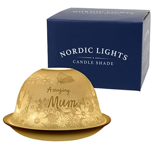 Image of Nordic Lights Amazing Mum Porcelain Tealight Holder Dome | Candle Holder Projecting 3D Image Use With Scented Candle, LED Light | Perfect Living Room Decor Lights | Shade & Plate Set with Gift Box