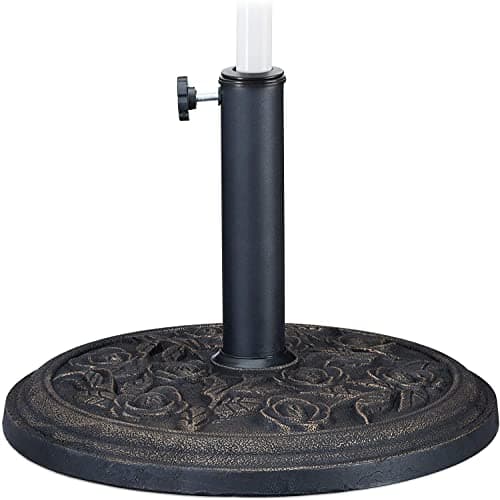 Image of Unibos 9kg Cast Iron Effect Parasol Base with Floral Pattern Heavy Duty Metal Garden Patio Furniture Stand for Umbrella Canopy Gazebo Awning Diameter 50mm