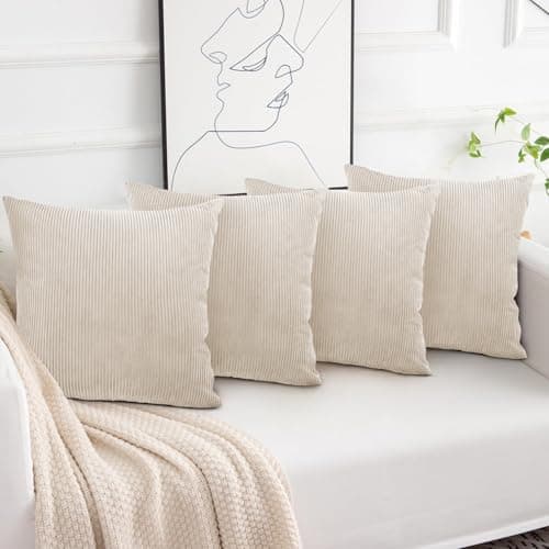 Image of Aspire Homeware Cream Cushions with Covers Included 45 x 45 cm Pack of 4 (4-Cushion Covers, 4-Inserts) with Invisible Zipper Pattern Cushion for Home Décor, Bedroom & Sofa (18x18 Inchs)
