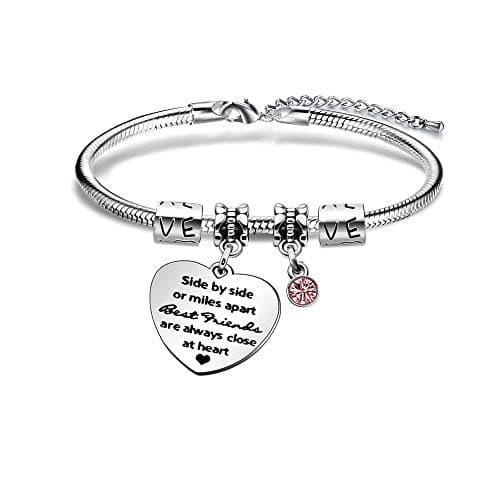 Image of KENYG Side by Side Or Miles Apart Best Friends are Always Close at Heart Silver Crystal Bracelet Bangle for Women