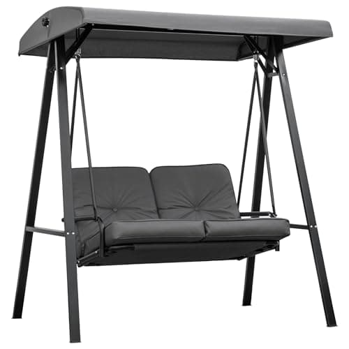 Image of Outsunny 2 Seater Garden Swing Chair with Adjustable Tilting Canopy, Outdoor Hammock Bench with Steel Frame for Patio, 144 x 117 x 173 cm, Grey