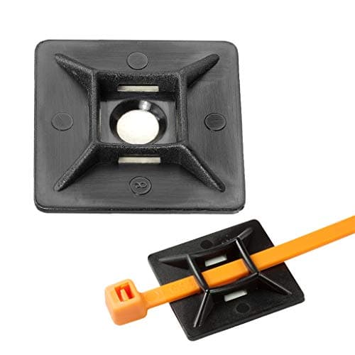 Image of UKCable-Ties Self Adhesive Cable Tie Base Mount 28mm x 28mm Black - Pack of 100