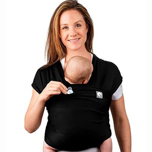 Image of Baby Sling Wrap with Large Front Pocket - Naturally Soft Baby Wrap Carrier - Cotton Baby Sling Carrier from Birth - Newborn to Toddler - The Pocket Wrap™ by Trekki (Black)