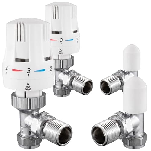 Image of VANCOCO 2 Pack Thermostatic Radiator Valve 1/2"×15mm Angled with Lockshield, Thermostat TRV Set, H62 Brass, Energy Saving