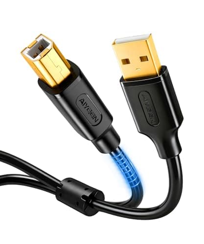 Image of AIYEEN USB 2.0 Printer Cable 2M (6.6ft), Gold-Plated A to B Cable with Ferrite Core, AWG 24/28 Copper Wires, 480Mbps High Speed for Printers, Scanners, Fax, HDD