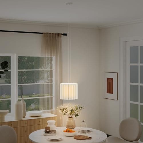 Image of HOMCOM Linen Pendant Light, Modern Ceiling Lamp, Bedside Hanging Light with E27 Bulb for Bedroom, Living Room, Kitchen, Hallway, White
