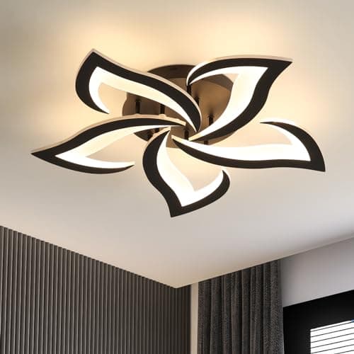Image of Dorlink LED Ceiling Light, 60W 5400LM Modern Design Ceiling Lighting, 5 Lights Living Room Ceiling Light Acrylic Black Flower Fittings Ceilings for Bedroom, Kitchen, Dining Room 3000K Warm White
