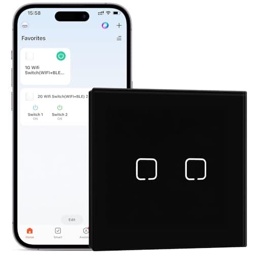Image of BSEEDLIFE Smart WiFi Light Switch,Intelligent Touch Wall Switch for Smart Home,Compatible with Alexa,Google Home(Via Tuya/Smart Life App),86 * 86mm 2 Gang,Black(Neutral Wire Required)