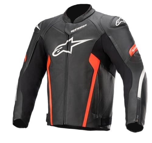 Image of Alpinestars Men's Faster V2 Leather Jacket Fluorescent, Black/Fluo Red, 54 (EU)