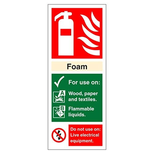 Image of Foam fire extinguisher identification sign 80mm x 200mm Self adhesive vinyl sticker - Identify extinguishers and their application (10)