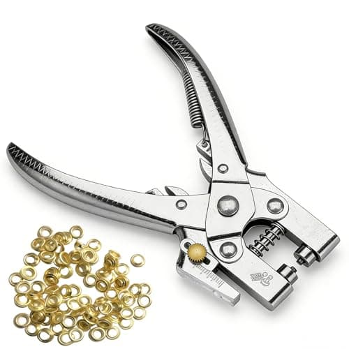 Image of Eyelet Punch Kit 4.8mm with Pliers and Eyelets – 100 Pcs Gold Eyelets - Single Leather Hole Punch and Grommet Tool Set - Leather Belt Hole Puncher Tool for Clothes, Shoes & Bags
