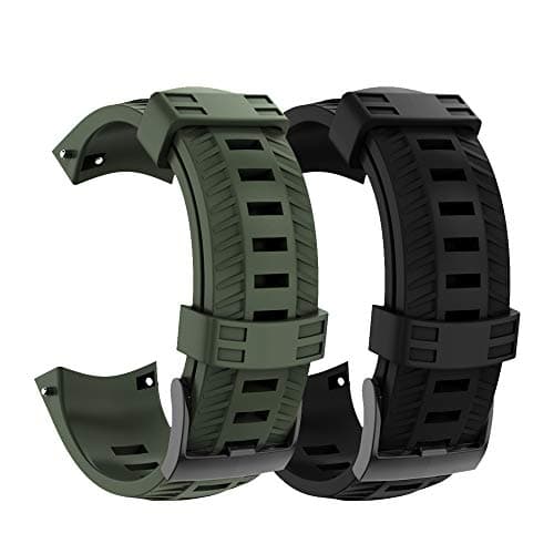 Image of NotoCity Replacement Strap, Soft Silicone Watch Band for Suunto 9/9 Baro/7/D5/Spartan Sport Wrist HR (Black and Army Green)
