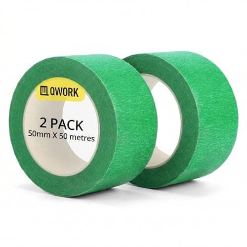 Image of QWORK® 2 Pack 50mm x 50m Green Masking Tape for Painting, Residue-Free Painters Tape for Edge Treatment Color Separation Crafts