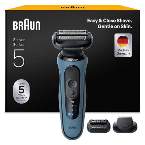 Image of Braun Series 5 Men's Electric Shaver with 50 Minutes Battery Life, +2 Attachments, Wireless Wet and Dry Shaver for Men, Made in Germany, Waterproof, 52-A1820si, Azure Blue