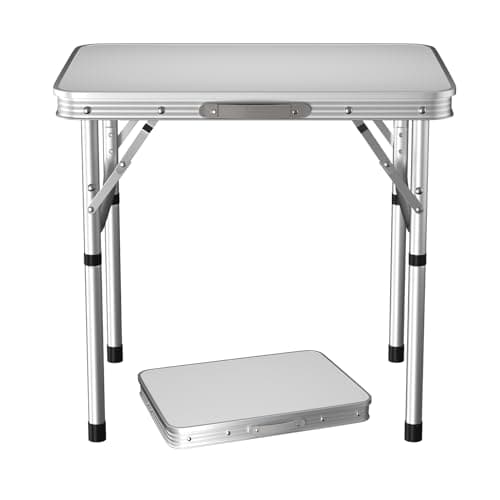 Image of EFAN Folding Table 2ft Heavy Duty Adjustable Height Camping Tables, Portable Picnic table with Carry Handle, For Indoor Outdoor Garden Party BBQ, Unfold size: 60x 45x26/56cm