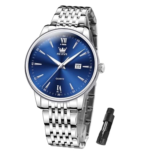 Image of OLEVS Mens Watches Silver Stainless Steel Band Gents Watch Men's Casual Dress Quartz Watch 30M Water Resistant Dail with Date Luminous Watches for Men